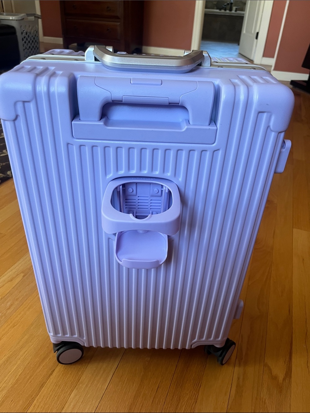 Light Purple Hard-Shell Spinner Carry-On - Nobl - cup holder. Laptop case.knobs - Picture 3 of 8